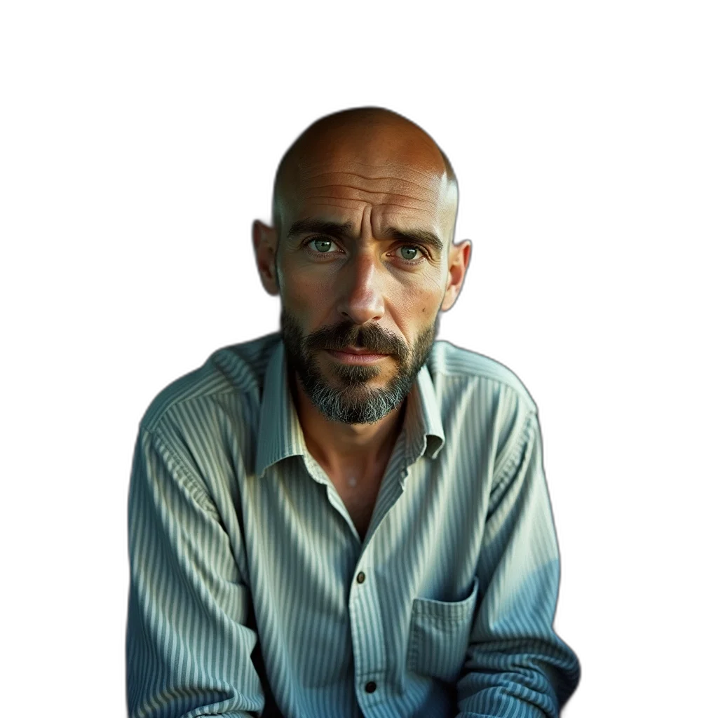 face, staff, jacket, animal, photorealistic, man, bald, head transparent PNG cut-out