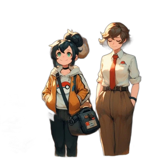 jacket, staff, dress, concept art, anime, pixel art, fantasy art, city street transparent PNG cut-out