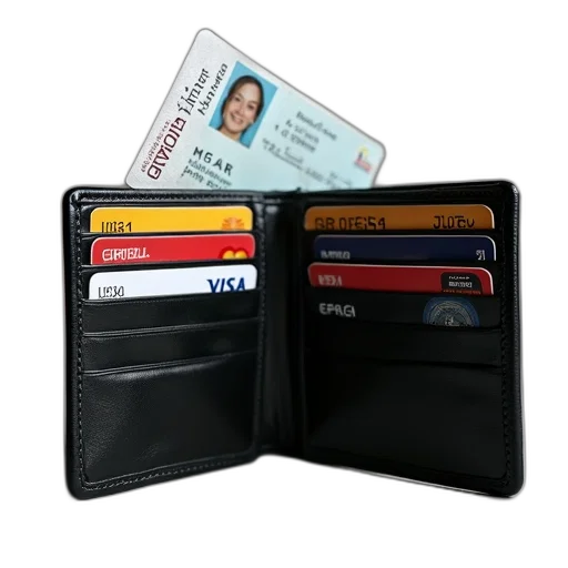 black, leather, wallet, open, displaying, various, cards, driver transparent PNG cut-out
