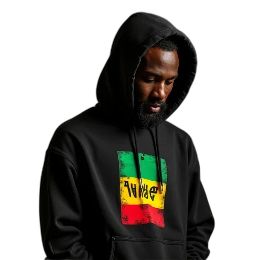 jacket, man, wearing, rasta, hoodie, black, red, yellow transparent PNG cut-out