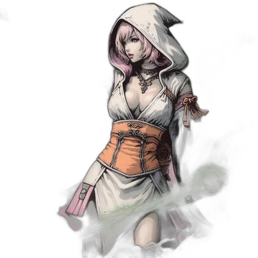 dress, staff, weapon, jacket, concept art, fantasy art, comic book art, pixel art transparent PNG cut-out
