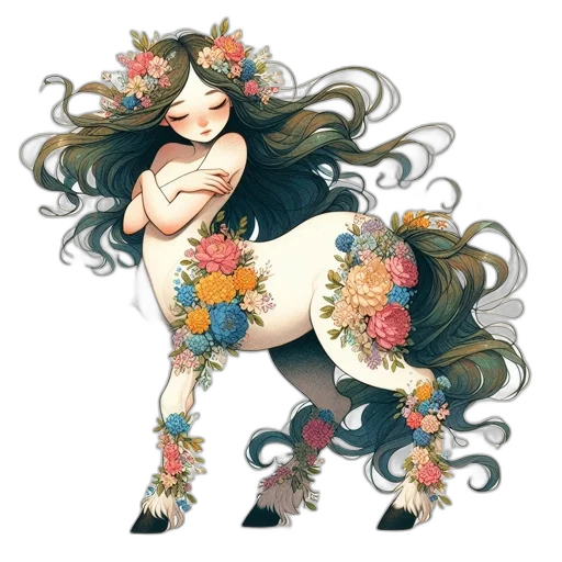 flower, dress, creature, crown, fantasy art, watercolor, pixel art, concept art transparent PNG cut-out