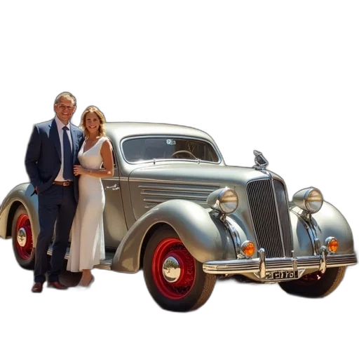 car, photorealistic, oil painting, vintage, shiny, chrome, body, red transparent PNG cut-out