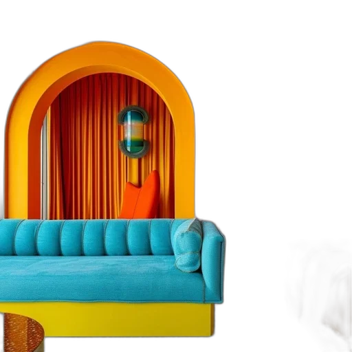 furniture, crown, 3d render, concept art, colorful, neon, golden, blue transparent PNG cut-out