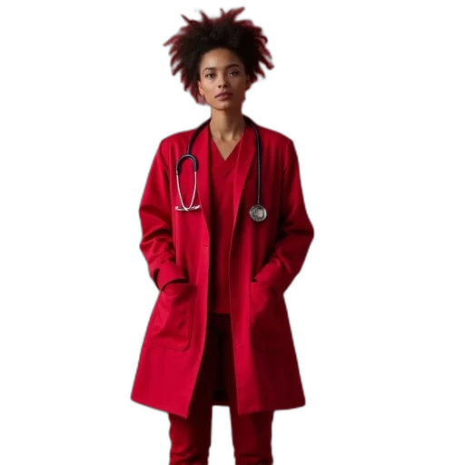 jacket, red, women, wearing, unisex, scrub, coat transparent PNG cut-out