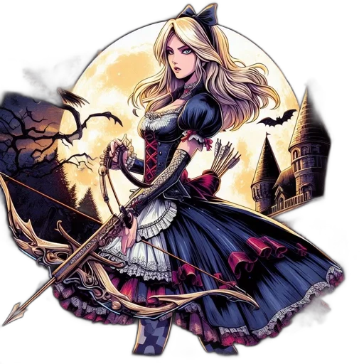 staff, dress, sword, fantasy art, concept art, pixel art, comic book art, dark transparent PNG cut-out