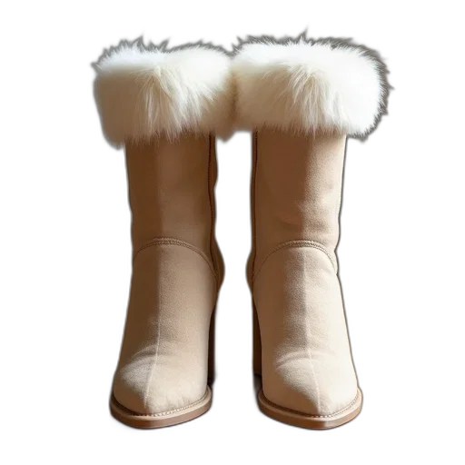 shoes, pair, beige, fluffy, fur-lined, boots, pointed, toe transparent PNG cut-out