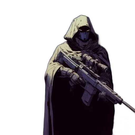 weapon, jacket, mask, staff, concept art, comic book art, cyberpunk, pixel art transparent PNG cut-out