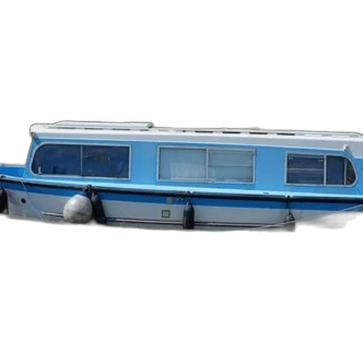 car, 3d render, concept art, photorealistic, blue, white, houseboat, sailboat transparent PNG cut-out