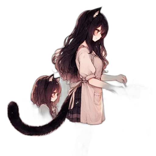 creature, animal, staff, hair, concept art, watercolor, pixel art, anime transparent PNG cut-out