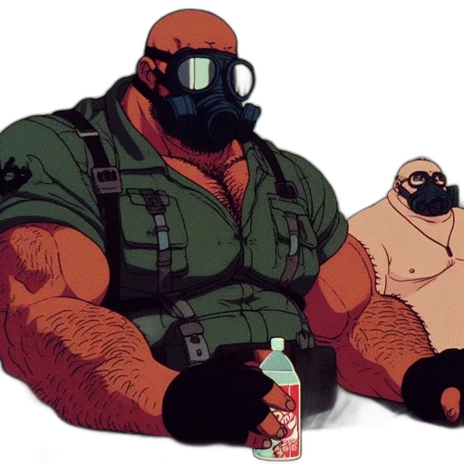 bottle, concept art, comic book art, cartoon, cyberpunk, burly, uniformed, figure transparent PNG cut-out