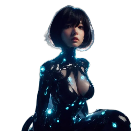 dress, robot, cyberpunk, concept art, fantasy art, 3d render, outer space, neon lights transparent PNG cut-out
