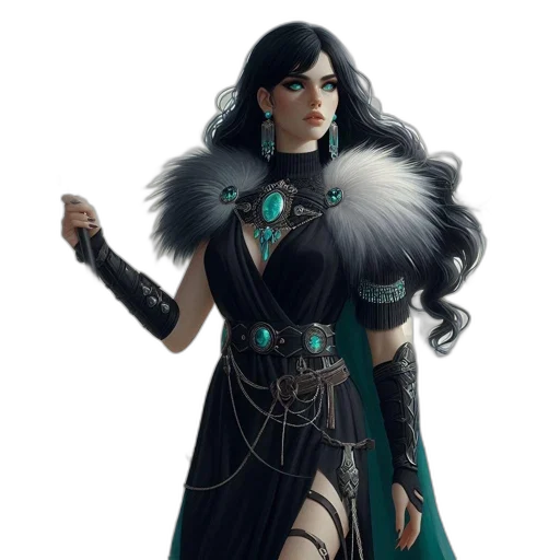 dress, fantasy art, concept art, comic book art, pixel art, dark, monochrome, green transparent PNG cut-out