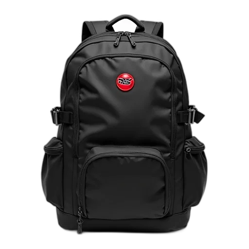 jacket, 3d render, black, backpack, red, white, logo, front transparent PNG cut-out
