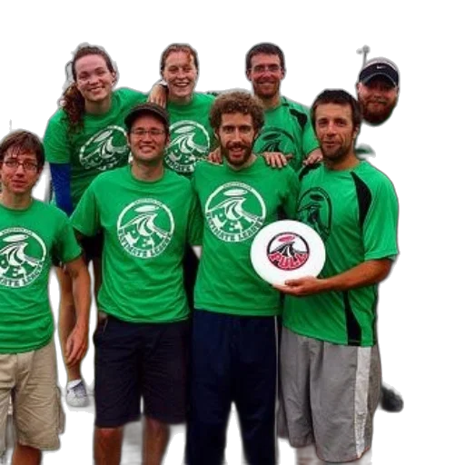 staff, group, people, wearing, green, shirts, logo, them transparent PNG cut-out