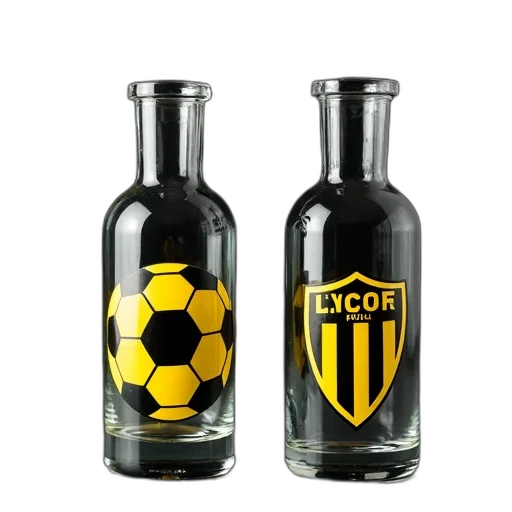 bottle, two, identical, glass, vases, black, yellow, design transparent PNG cut-out