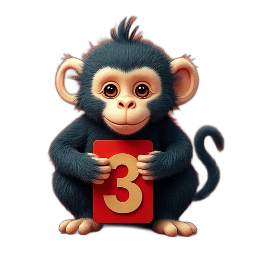 3d render, three, year, monkey transparent PNG cut-out