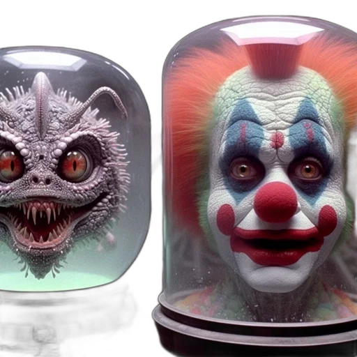 mask, creature, concept art, 3d render, two, entities, one, menacing transparent PNG cut-out