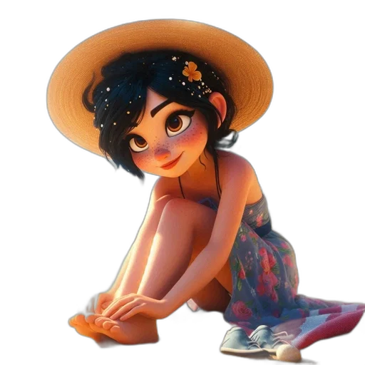 hat, dress, jewelry, flower, concept art, cartoon, 3d render, fantasy art transparent PNG cut-out