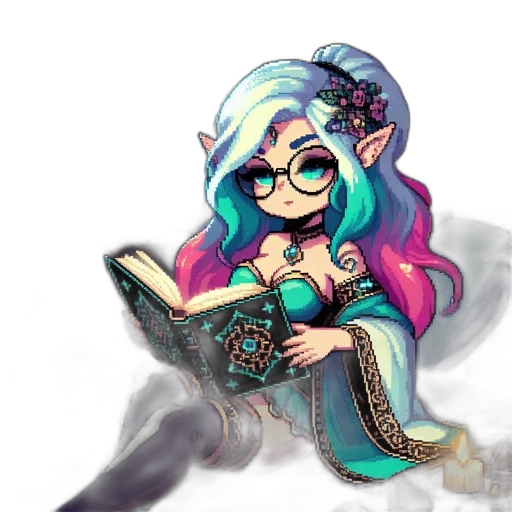 dress, staff, fantasy art, pixel art, concept art, anime, dark, pastel transparent PNG cut-out