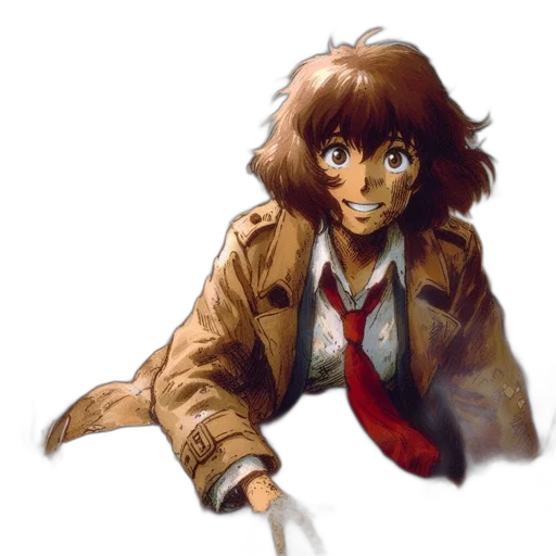 jacket, staff, face, creature, concept art, watercolor, anime, pixel art transparent PNG cut-out