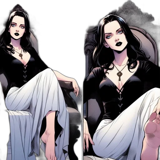 comic book art, concept art, fantasy art, cartoon, dark, monochrome, woman, long transparent PNG cut-out