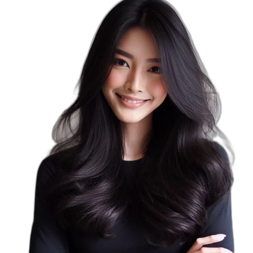 hair, photorealistic, cartoon, oil painting, dark, close-up, portrait, smiling transparent PNG cut-out