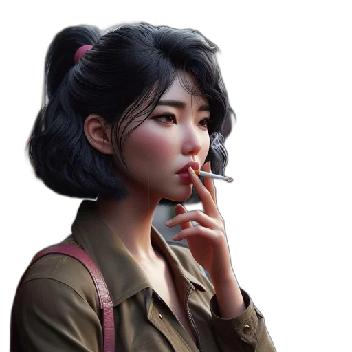 face, jacket, staff, umbrella, photorealistic, concept art, cyberpunk, fantasy art transparent PNG cut-out