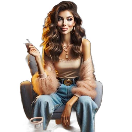 hair, jewelry, jacket, staff, cartoon, photorealistic, concept art, oil painting transparent PNG cut-out