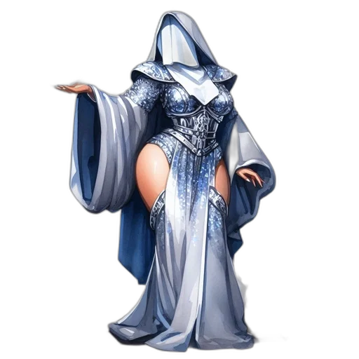 dress, concept art, 3d render, fantasy art, enigmatic, female, figure, silvery-blue transparent PNG cut-out