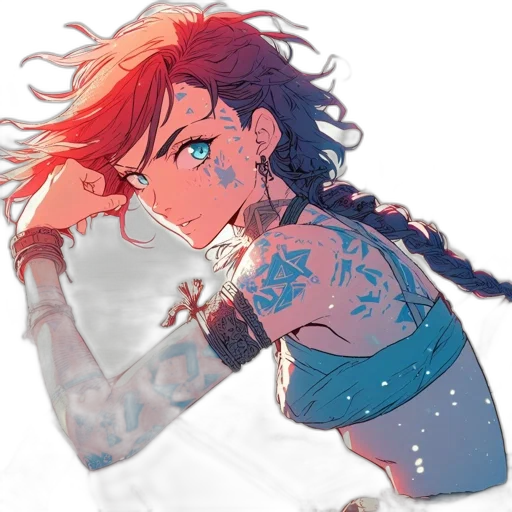hair, jewelry, sword, comic book art, anime, concept art, cyberpunk, underwater transparent PNG cut-out