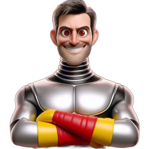 robot, mask, face, staff, 3d render, concept art, cartoon, comic book art transparent PNG cut-out