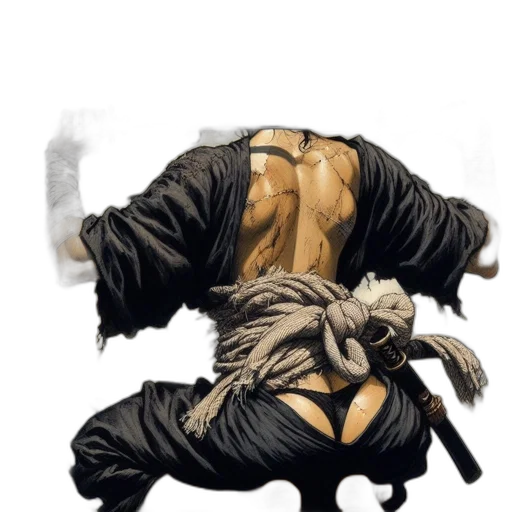 jacket, hair, weapon, mask, concept art, comic book art, cyberpunk, fantasy art transparent PNG cut-out