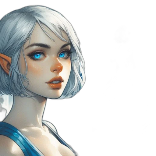 face, fantasy art, concept art, comic book art, photorealistic, blue, pastel, female transparent PNG cut-out