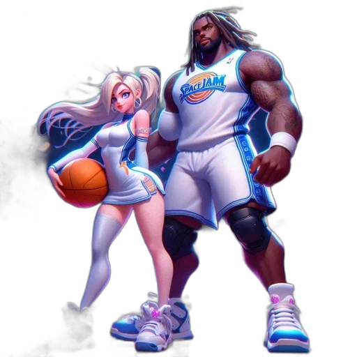 concept art, fantasy art, pixel art, anime, two, characters, basketball, court transparent PNG cut-out
