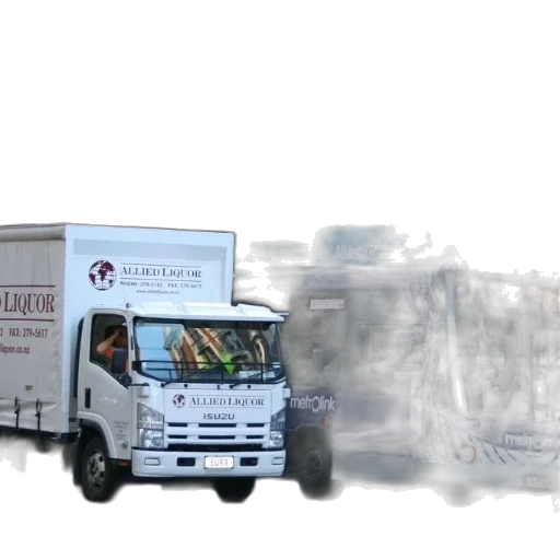 3d render, concept art, photorealistic, white, truck, word, allied, liquor transparent PNG cut-out