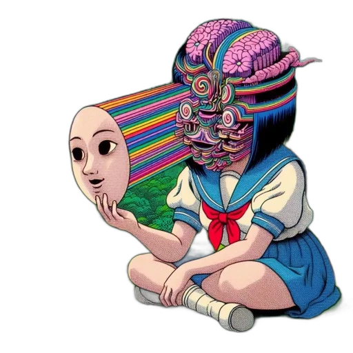 mask, creature, face, hat, vaporwave, anime, concept art, fantasy art transparent PNG cut-out