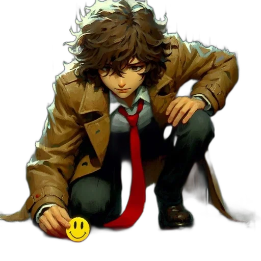 jacket, staff, weapon, face, comic book art, concept art, pixel art, anime transparent PNG cut-out