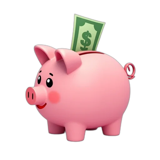 3d render, cartoon, piggy, bank, pink, body, smiling, face transparent PNG cut-out