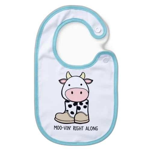 white, baby, bib, blue, trim, around, edges, cartoonish transparent PNG cut-out