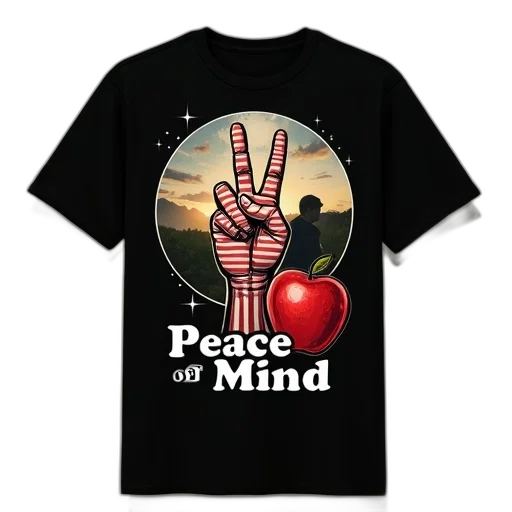 black, t-shirt, graphic, design, featuring, hand, making, peace transparent PNG cut-out