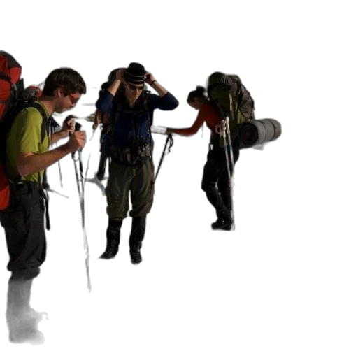 staff, weapon, jacket, 3d render, concept art, photorealistic, group, skiers transparent PNG cut-out
