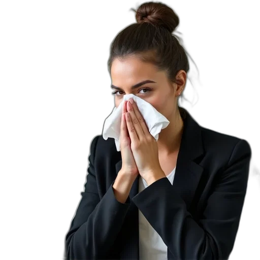 mask, woman, sitting, desk, computer, monitor, front, her transparent PNG cut-out