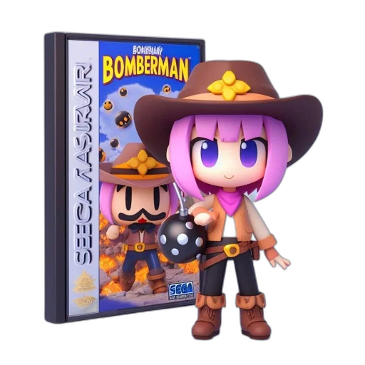 hat, weapon, concept art, 3d render, figurine, bomberman, character, pink transparent PNG cut-out