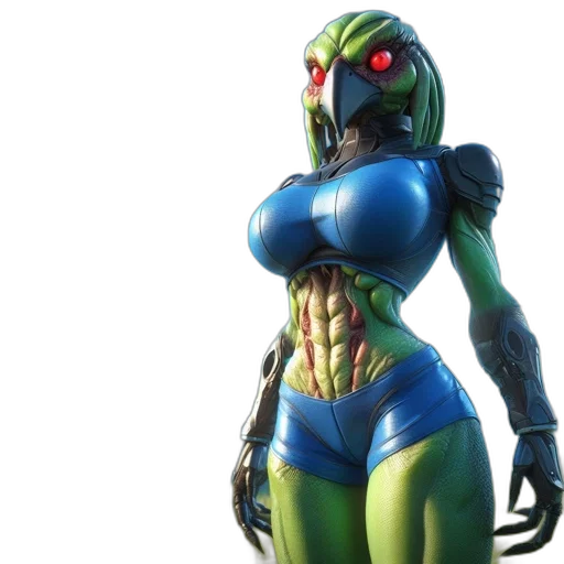 creature, robot, concept art, 3d render, green, extraterrestrial, figure, stands transparent PNG cut-out