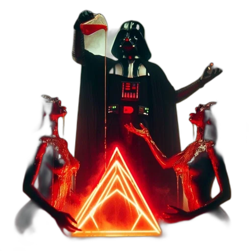 staff, mask, jacket, robot, concept art, 3d render, neon lights, fire transparent PNG cut-out