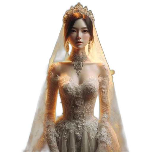 dress, crown, jewelry, 3d render, concept art, photorealistic, fantasy art, golden transparent PNG cut-out