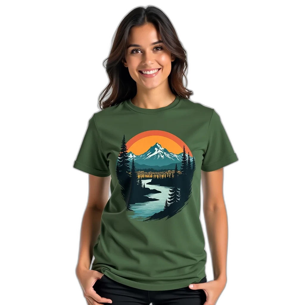 fantasy art, outer space, woman, wearing, green, t-shirt, landscape, design transparent PNG cut-out