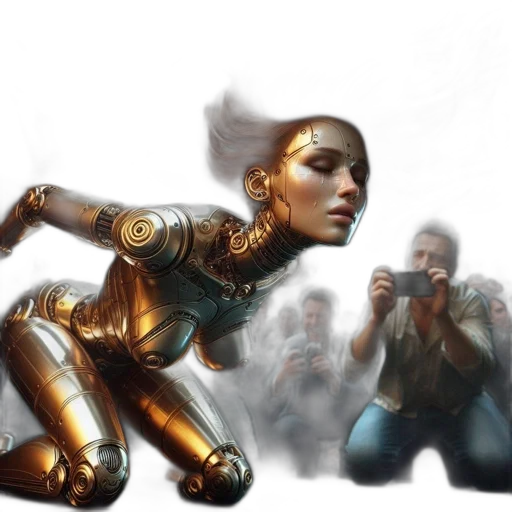 robot, weapon, staff, concept art, fantasy art, comic book art, 3d render, golden transparent PNG cut-out