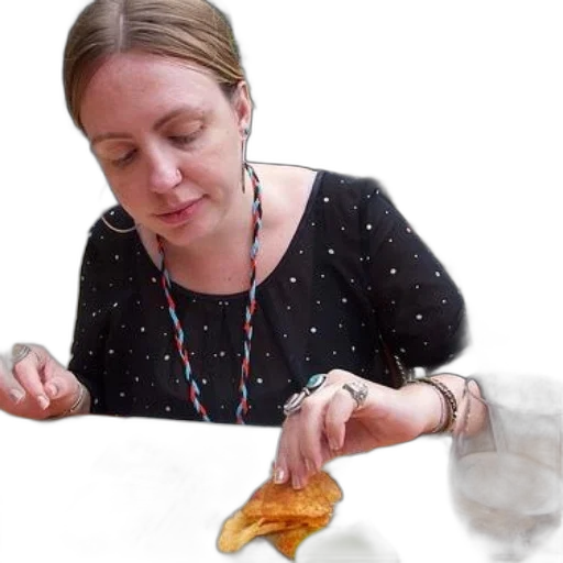 food, staff, jewelry, woman, black, polka, dot, shirt transparent PNG cut-out